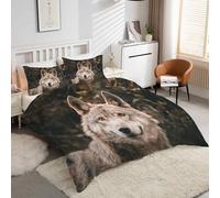 Générique Housse de Couette 220x240 AnimauxLoup Gris Ensemble de Literie 3 Pièces - Housse Couette en Microfibre Douce et 2 Taies d'oreiller, avec Fermeture Éclair -kK2021