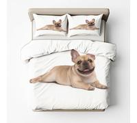Générique Housse de Couette 220x240 Bouledogue Français - Parure de Lit Chien de Compagnie 2 Personne Decoration Chambre, 2 Taie d'oreiller 65x65, Zippée, Reversible, Microfibre SD-1138