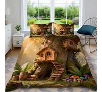 Générique Housse de Couette 220x240 Cabane Forestière Microfibre Parure de Lit 3D Imprimée Fantaisie Housse Couette Ultra Douce Confortable avec 2 Taies d'oreiller