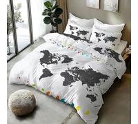 Générique Housse de Couette 220x240 Carte du Monde 3D Imprimé Réversible Parure de Lit 2 Personnes Géographie Douce Microfibre 3 Pièces Literie avec Fermeture éclair et 2 Taie d'oreiller Map-20