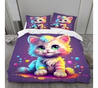 Générique Housse de Couette 220x240 Chaton Cartoon Parure de Lit 2 Personnes Gouttes d'eau Ensemble de Literie en Microfibre Douce avec Fermeture éclair, 2 Taies d'oreiller 65x65 cmY17