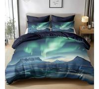Générique Housse de Couette 220x240 cm Aurore Boréale Parure de Lit 2 Personnes Set de Housse de Couette Microfibre Coton avec Fermeture Éclair et 2 Taie d'oreiller 65x65cm