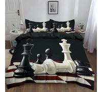 Générique Housse de Couette 220x240 cm Échiquier Parure de lit pour lit Double avec Fermeture Éclair Ensemble de literie en Polyester Coton avec 2 Taie d'oreiller