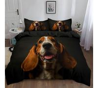 Générique Housse de Couette 220x240 cm Parure de lit Microfibre Basset Hound avec Fermeture Éclair, Garnitur 3-pièces Vert Gris Foncé Réversible Linge de lit Enfants Adolescents Décoration Chambre