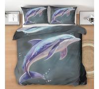 Générique Housse de Couette 220x240 Dauphin, Réversible Parure de Lit Animaux Marin, Ensemble de literie Microfibre 3 Pièces avec Fermeture Éclair + 2 Taie d'oreiller 65x65cm