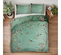 Générique Housse de Couette 220x240 Fleurs Roses, Oiseaux et Papillons Parure de Lit, Housse Couette 3 Pièces en Microfibre, Fermeture Zippée (Comprenant Deux Taies d'oreiller, 65x65 cm) AH311