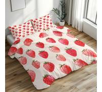 Générique Housse de Couette 220x240 Fraise, Parure de Lit Fruits Rouges Enfants Reversible Confortabl Ensemble Literie Microfibre avec Fermeture Éclair 2 Taie Oreiller L-57