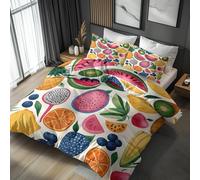 Générique Housse de Couette 220x240 Fruit, Parure de Lit 2 Personnes Reversible Fruit Colorée, Decoration Chambre, 2 Taies d'oreiller 65x65, Microfibre Doux, Zippée -n505