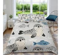 Générique Housse de Couette 220x240 Joint Microfibre Parure de Lit 3D Imprimée Animaux de Dessin Animé Housse Couette Ultra Douce Confortable avec 2 Taies d'oreiller