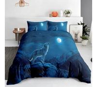 Générique Housse De Couette 220x240 Loup Hurlant Parure De Lit 2 Personnes | Nature Sauvage Mystique Imprimée 3D, Adulte Enfant, Fermeture éclair, 2 Taie D'oreiller, Decoration Chambre, Cadeau K/112