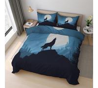 Générique Housse de Couette 220x240 Loup, Parure de Lit Lune Hurlement du Loup Reversible Confortabl Ensemble Literie Microfibre avec Fermeture Éclair 2 Taie Oreiller K&18