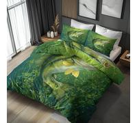 Générique Housse de Couette 220x240, Motif Pêche, 2 Taies d'oreillers 65x65, Parure de Lit Reversible Poisson Bar Animaux Chasse, 2 Personnes, Linge de Lit Microfibre avec Zippée -g220