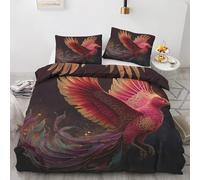 Générique Housse de Couette 220x240 Oiseaux - Parure de Lit Motif Mystère Phénix Réversible avec 2 Taies d'oreiller 65x65, Microfibre Ultra Douce avec Fermeture Éclair - 3 Pièces s5i177