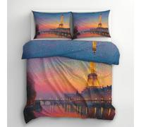 Générique Housse de Couette 220x240 Paris Tour Eiffel 2 Personnes, Parure de Lit Reversible Imprimé Vue sur La Ville, Microfibre, 2 Taies d'oreiller 65x65, avec Fermeture Éclair AB1012
