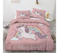 Générique Housse de Couette 220x240 Rainbow Licorne - Parure de Lit Motif Filles Mignon Réversible avec 2 Taies d'oreiller 65x65, Microfibre Ultra Douce avec Fermeture Éclair - 3 Pièces Jhc193