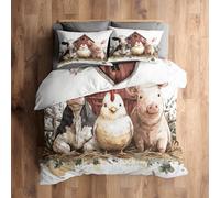 Générique Housse de Couette 220x240 Rustique 2 Personnes, Parure de Lit Reversible Imprimé Vache Poulet Cochon, Microfibre, 2 Taies d'oreiller 65x65, avec Fermeture Éclair AC1535