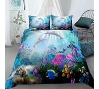 Générique Housse de Couette 220x240 sous la mer Parure de Lit 220x240 Adulte Ultra Doux Housses de Couettes Microfibre avec Fermeture Éclair avec 2 Taie d'oreiller 65x65 cm 5L10W14Q1025