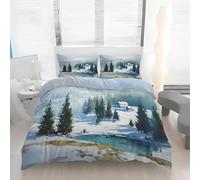 Générique Housse de Couette 220x240 Vallée enneigée Parure de Lit 220x240 Adulte Microfibre Doux et Confortable Housse Couette Bleu Clair avec 2 Taie Oreillers 65x65 QA1205