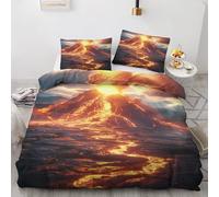 Générique Housse de Couette 220x240 Volcan - Parure de Lit 2 Personnes Imprimée Désastre Lave avec Fermeture éclair - Linge de Lit en Microfibre Douce avec 2 Taies d'oreiller 65x65 cm U&137