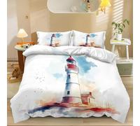 Générique Housse de Couette 220x240cm Parure de Lit 3 pièces Aquarelle Phare Literie 3D Impression Microfibre Housse de Couette avec Fermeture éclair Housse de Couette pour Enfant et Adolescent