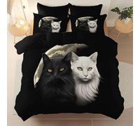 Générique Housse de Couette 240 x 220 cm avec 2 Taies d'oreiller, Doux et Confortable Réaliste Lune Animaux Chats Thème Parure de Lit - Convient aux Adultes et aux Enfants Housse de Couette Noir
