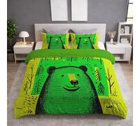 Générique Housse de Couette 240 x 220 cm - Dessin animé Animaux Ours Parure de Lit 240 x 220 cm pour Adulte 2 Personne et Taies d'oreiller au Toucher Microfibre Imprimée Set 3 pièces Vert