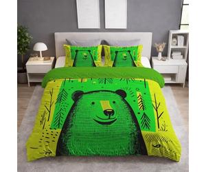 Générique Housse de Couette 240 x 220 cm - Dessin animé Animaux Ours Parure de Lit 240 x 220 cm pour Adulte 2 Personne et Taies d'oreiller au Toucher Microfibre Imprimée Set 3 pièces Vert