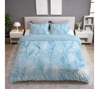 Générique Housse de Couette 240 x 220 cm - Minimaliste Plantes Feuilles Parure de Lit 240 x 220 cm pour Adulte 2 Personne et Taies d'oreiller au Toucher Microfibre Imprimée Set 3 pièces Bleu