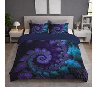 Générique Housse de Couette 240 x 220 cm, Parure de lit 240 x 220 cm 3 Pièces + 2 Taies d'oreiller 65 x 65 cm, Microfibre Douce, Respirante, Anti-Froissement, Violet, Mystique Spirale Floral