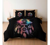 Générique Housse de Couette 240 x 260 Aquarelle Minimal Attrape-rêves, Haut de Gamme Parure de Lit et 2 x Taie d'oreiller, Lot de 3, Noir, Linge de Lit en Microfibre avec Fermeture Éclair
