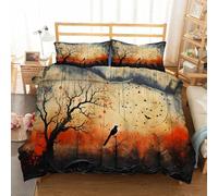 Générique Housse de Couette 240 X 260 Arbre Noir, Corbeau Parure de Lit, Housse Couette 3 Pièces en Microfibre, Fermeture Zippée (Comprenant Deux Taies d'oreiller, 65x65 cm) AK138