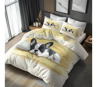 Générique Housse de Couette 240 x 260 Bouledogue Français - Parure de Lit Chiot Mignon Dessin Animé Enfant 2 Personnes Decoration Chambre, 2 Taies d'oreiller 65x65, Zippée, Reversible, Microfibre (w0)
