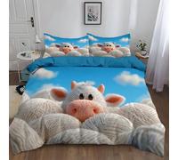 Générique Housse de Couette 240 x 260 cm Bleu Océan Enfant Fille Garçon Animal Parure de Lit 2 Personne en Dessin Animé Cartoon 3D Imprimé Vache Animal De Dessin Animéavec Cadeau Fête Anniversaire,
