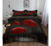 Générique Housse de Couette 240 x 260 cm Brun Foncé Enfant Fille Garçon Parure de Lit 2 Personne en Microfibre Dessin Animé Cartoon 3D Imprimé Surréalisme Parapluie Rouge dans