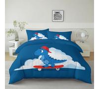 Générique Housse de Couette 240 x 260 cm Dinosaure De Dessin Animé sur Skateboard Parure de Lit en Microfibre Douce, Marine Housse Couette avec Fermeture Éclair pour Enfant Ado et Adulte