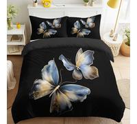 Générique Housse de Couette 240 x 260 cm, Élégant Papillon Volant pour Couples, Noir, Abstrait, Parure de Lit en Microfibre Douce avec Fermeture Éclair, Anti-Froissement