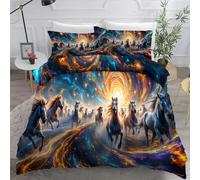 Générique Housse de Couette 240 x 260 Cosmos Parure de Lit 2 Personne Troupeau De Chevaux Microfibre Housse de Couette 3D Imprimé Literie Set 3 Pièces avec Fermeture ÉclairZ108