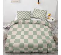 Générique Housse de Couette 240 x 260 Damier - Parure de Lit 2 Personnes Motif Vert et Blanc avec Fermeture éclair - Ensemble de Literie en Microfibre Douce avec 2 Taies d'oreiller P#&-162