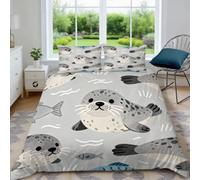 Générique Housse de Couette 240 x 260 Joint, 3D Imprimée Microfibre Parure de Lit Océan Animal Housse de Couettes 2 Personnes avec 2 x Taie d'oreiller 65x65 cm