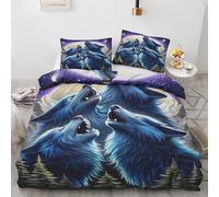 Générique Housse de Couette 240 x 260 Loup Hurlant Parure de lit 3 pièces imprimé Animaux Forêt À la Pleine Lune, Housse Couette Réversible Microfibre avec 2 Taies d'oreiller pour lit 2 Personnes