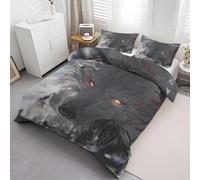 Générique Housse de Couette 240 x 260 Loup Noir Imprimé, Parure de lit Style Anime Réversible Microfibre avec Fermeture Éclair, 2 Personnes, Ensemble de Literie 3 Pièces et 2 Taies d'oreiller L147p