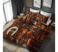 Générique Housse de Couette 240 x 260, Motif Africaine, 2 Taies d'oreillers 65x65, Parure de Lit Reversible Masques Tribaux Afrique, 2 Personnes, Linge de Lit Microfibre avec Zippée -a278