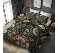 Générique Housse de Couette 240 x 260 William Morris Fleurie 2 Personnes, Parure de Lit Reversible Imprimé Fleur Oiseaux Vintage, Microfibre, 2 Taies d'oreiller 65x65, avec Fermeture Éclair AD644