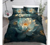 Générique Housse de Couette 240x260 3D Imprimé Lotus Parure de lit Douce Microfibre Fleurs Dorées Ensemble de Literie avec Fermeture Éclair et 2 Taie d'oreiller 50x7524C15