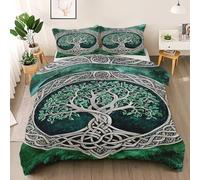 Générique Housse de Couette 240x260 Arbre de Vie, Réversible Parure de Lit Nœud Celtique Vert 2 Personnes, Ensemble de literie Microfibre 3 Pièces avec Fermeture Éclair + 2 Taie d'oreiller 65x65