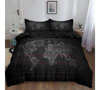Générique Housse de Couette 240x260 cm Carte du Monde Noire 3 Pièce Parure de lit en Polyester Coton Housse de Couette pour lit Kingsize, avec 2 taies d'oreiller 65x65cm