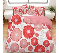 Générique Housse de Couette 240x260 cm Fleurs Rouges Symétriques Parure de Lit 2 Personnes Set de Housse de Couette Microfibre Coton avec Fermeture Éclair et 2 Taie d'oreiller 65x65cm