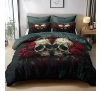 Générique Housse De Couette 240x260 cm Rose Gothique avec Tête De Mort Parure De Lit Adulte en Polycoton 2 Personnes avec Fermeture Éclair, Housse Couette Imprimé avec 2 Taies d'oreiller