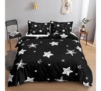 Générique Housse de Couette 240x260 Étoiles Parure de Lit 240 x 260 Adulte Microfibre Doux et Confortable Housse de Couette Noir avec 2 Taie Oreillers 65x65 QH906