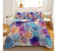 Générique Housse de Couette 240x260 Feuilles dégradées Parure de Lit 240 x 260 Adulte Microfibre Doux et Confortable Housse de Couette Bleu-Violet avec 2 Taie Oreillers 65x65 GH198